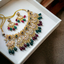 Load image into Gallery viewer, 22k gold plated Statement Ruby  Green Tayani Meenakari Necklace set
