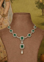 Load image into Gallery viewer, American diamond Emerald Green Doublet Pearl Designer Necklace set
