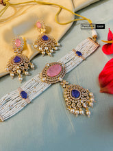 Load image into Gallery viewer, Purple pink Doublet Tayani 22k gold plated choker necklace set
