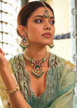 Load image into Gallery viewer, Tayani Gold Plated Ruby Green Doublet Premium Festive Necklace Set with Earrings and Mangtika
