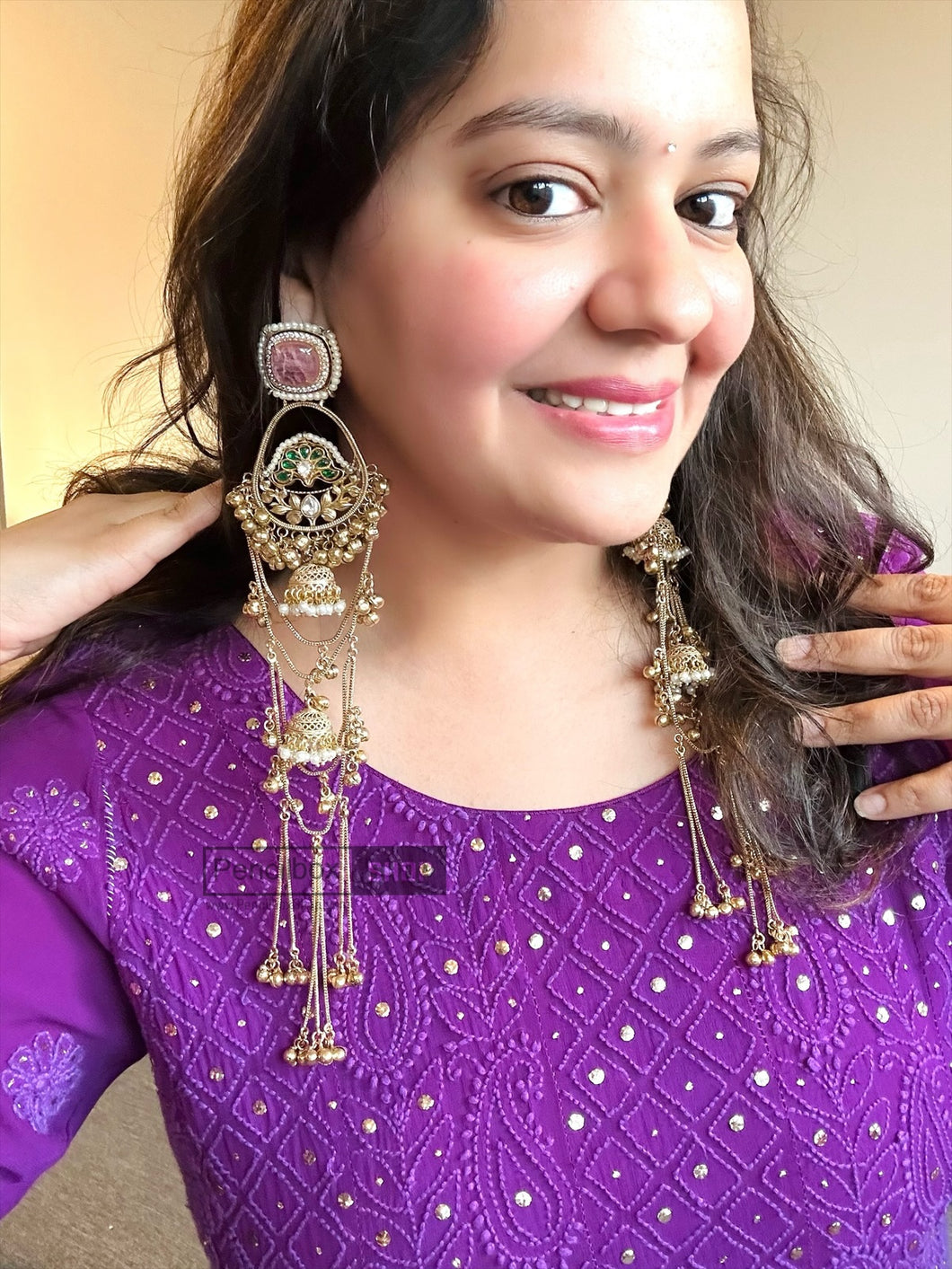 AAYAT 92.5 multicolor Long Kashmiri pachi kundan Dangling earrings