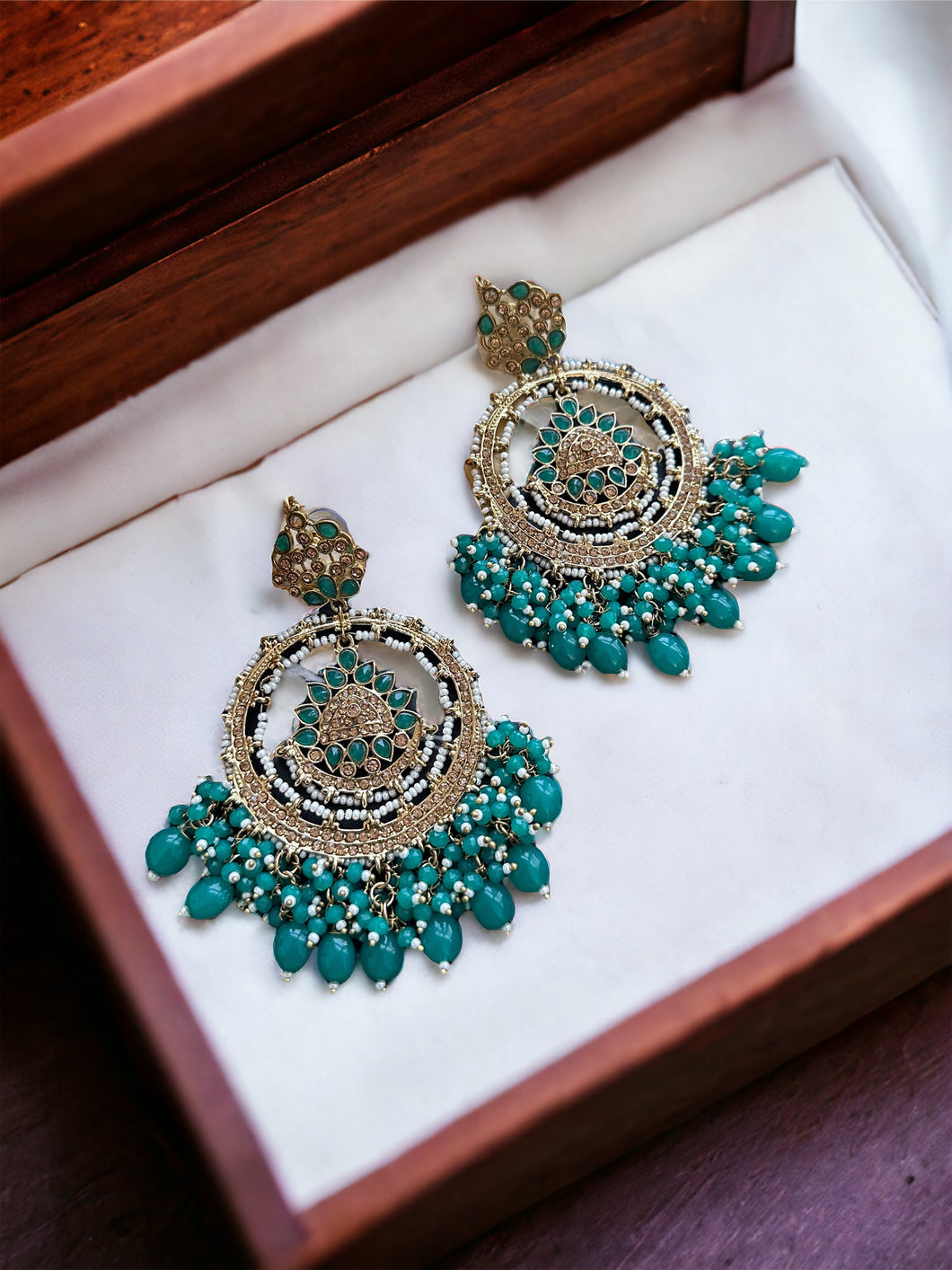Polki Kundan golden long statement Chandbali Earrings