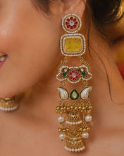 Load image into Gallery viewer, Ghungroo 92.5 silver coated Long Fusion Kashmiri earrings
