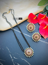 Load image into Gallery viewer, Multicolor Kemp stone double chain Black beads Mangalsutra Necklace set
