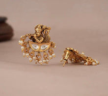 Load image into Gallery viewer, Krishna White Stone Dainty Ethnic Stud Earrings
