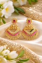 Load image into Gallery viewer, 14k gold plated Simple dainty earrings Ruby chandbali drops
