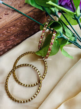 Load image into Gallery viewer, Ruby Polki Simple Golden Bangle set of 2
