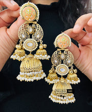 Load image into Gallery viewer, Dharna German silver 92.5 silver coated kundan Jhumka Earrings

