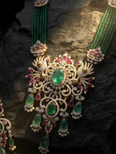 Load image into Gallery viewer, Solitaire Long Green Peacock Multicolor MM Necklace set
