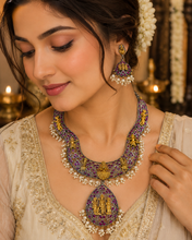 Load image into Gallery viewer, German Silver Ram Parivar ruby Big Statement Necklace set
