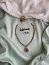 Load image into Gallery viewer, Changeable american diamond Single line Necklace set Temple Jewelry
