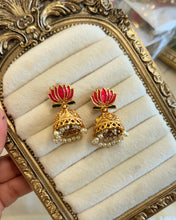 Load image into Gallery viewer, VIRAL LOTUS ENAMEL JHUMKA EARRINGS
