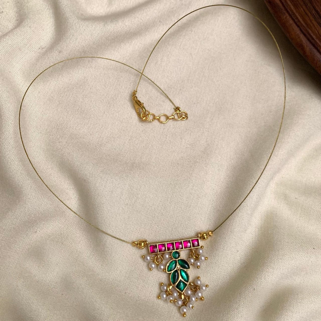 Dainty multicolor Pachi Kundan Premium Invisible Necklace