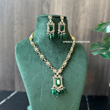 Load image into Gallery viewer, Tayani Gold plated Emerald Green Doublet Dainty Necklace set
