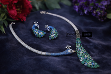 Load image into Gallery viewer, Moorni Solitaire Premium Peacock 🦚 Designer Necklace set
