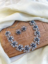 Load image into Gallery viewer, Anaya Flower Victorian Royal Blue American Diamond Necklace set
