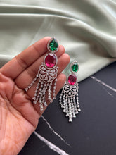 Load image into Gallery viewer, American diamond Tassel Silver dangling Earrings
