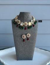 Load image into Gallery viewer, Ruby green Dainty Uncut Kundan American Diamond Necklace set
