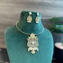 Load image into Gallery viewer, Yellow Inlay Gold plated moissanite Stone Hasli Dainty Necklace set
