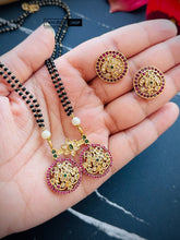 Load image into Gallery viewer, Double peacock Kemp stone Black beads Mangalsutra Necklace set
