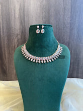 Load image into Gallery viewer, Premium Mint Pink American Diamond Rose Gold Finish necklace set
