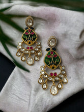 Load image into Gallery viewer, Inlay work Multicolor Gold plated moissanite Hanging Earrings
