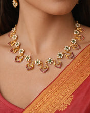 Load image into Gallery viewer, Cz Hasli Floral Ruby Green Dainty Premium Necklace set
