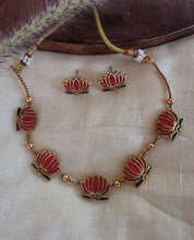 Load image into Gallery viewer, TRENDING enamel Meenakari Lotus Golden Necklace set
