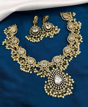 Load image into Gallery viewer, Golden White Pearl Temple ethnic Necklace set
