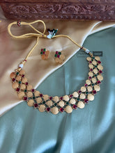 Load image into Gallery viewer, Golden matte finish Multicolor Necklace set
