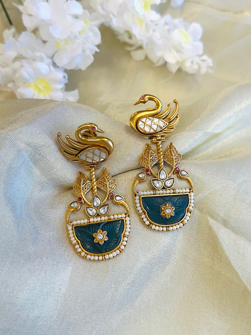 Swan Bird Inlay work moissanite Drop Earrings