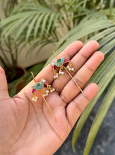 Load image into Gallery viewer, Pair of Navratan Earcuffs/Premium Quality Kundan Jadau Earring/studs/multicolor ruby turquoise blue/Minimalist Design/ Earrings Embellished
