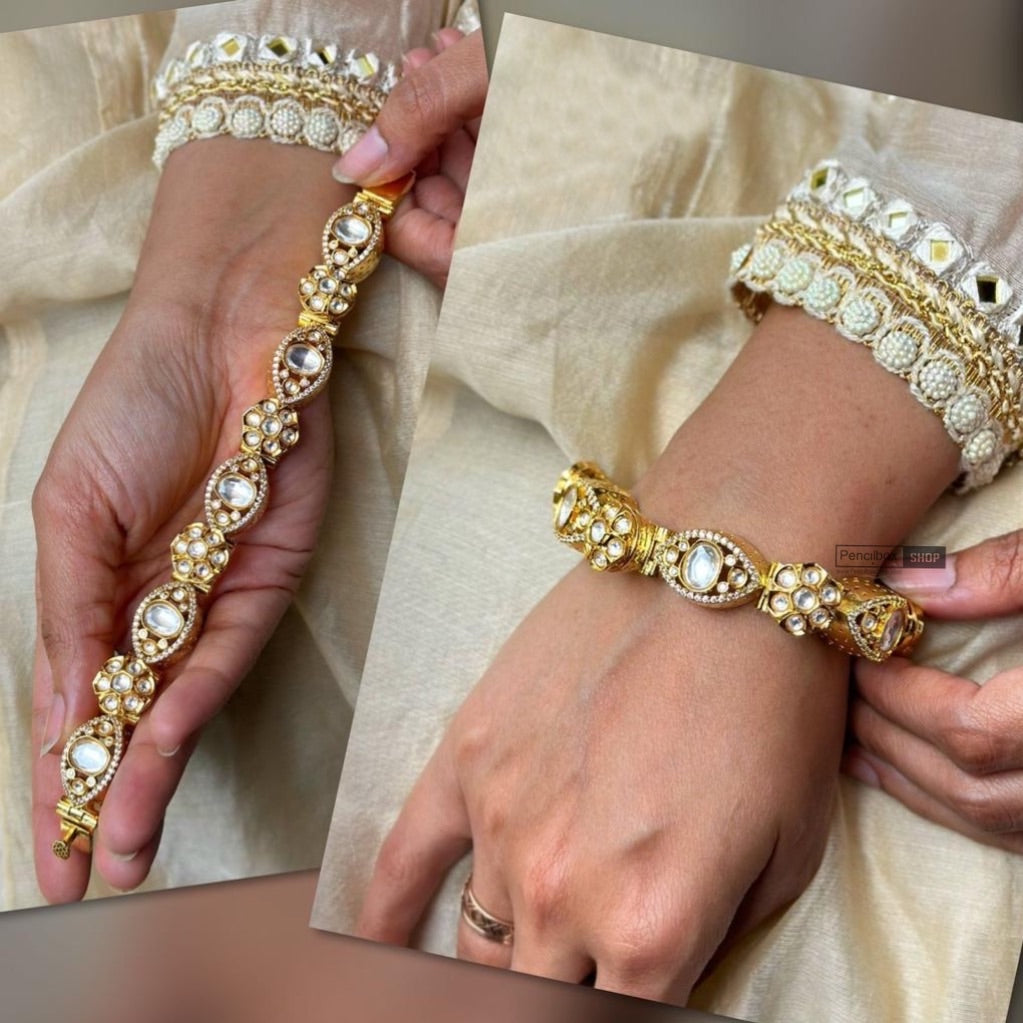 Moissanite Golden  Pearl Adjustable Openable bracelet