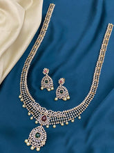 Load image into Gallery viewer, Long Haram Multicolor Cz temple ethnic Dainty Necklace set
