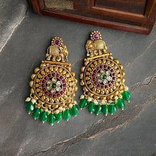 Load image into Gallery viewer, Elephant Kemp Stone Temple Amrapali Ethnic Earrings
