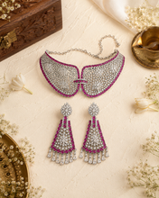 Load image into Gallery viewer, Ruby Collar Premium american diamond Real Looking Silver necklace set
