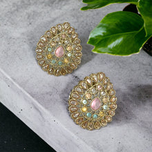 Load image into Gallery viewer, Polki Golden Antique Finish Tear drop stud earrings
