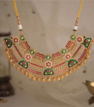 Load image into Gallery viewer, Heritage Rajwadi Green Ruby Elephant Pearl Designer Statement Necklace set
