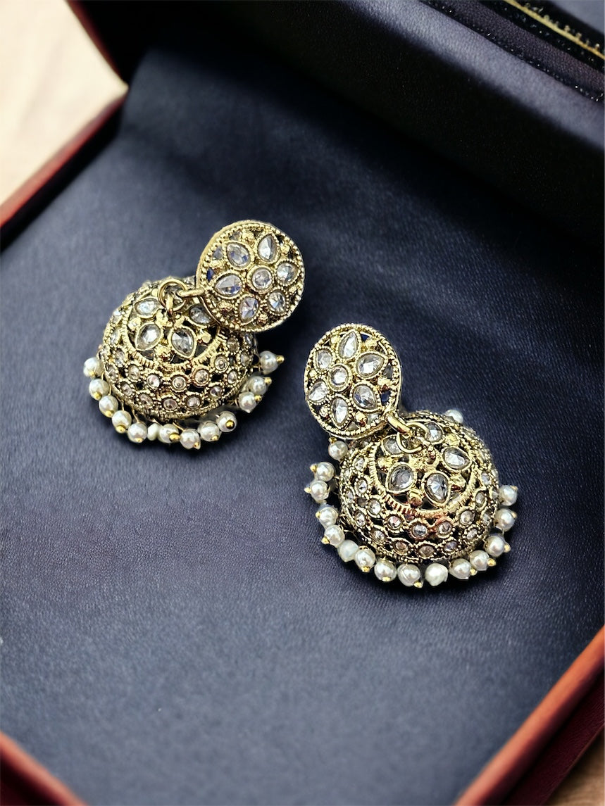 Golden Polki Small pearl jhumki earrings