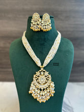 Load image into Gallery viewer, Dainty White Pearl Peacock Pachi Kundan long Mala set
