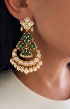 Load image into Gallery viewer, Green Premium Tayani 22k Gold Plated doublet Dangling Earrings
