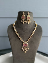 Load image into Gallery viewer, Advik Pink 22k Gold plated Tayani Premium Doublet Statement Necklace set
