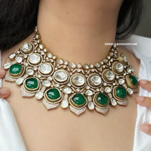 Load image into Gallery viewer, Grand Tayani Gold plated Green Premium Necklace set with maangtikka
