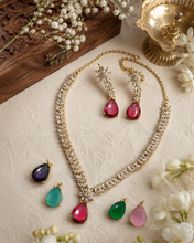 Load image into Gallery viewer, Changeable american diamond Peacock Necklace set Temple jewelry
