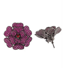 Load image into Gallery viewer, American diamond Invisible setting Pink Flower Stud Earrings
