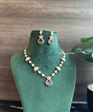 Load image into Gallery viewer, Purple Gold plated Dainty moissanite Stone Chain Necklace set
