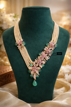 Load image into Gallery viewer, Solitaire Floral Rose Gold MM pink Mint Pearl Multicolor Long Solitaire Premium Necklace set
