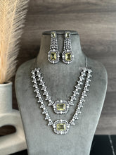 Load image into Gallery viewer, Naina Double layered Pearl premium Victorian American Diamond Necklace set

