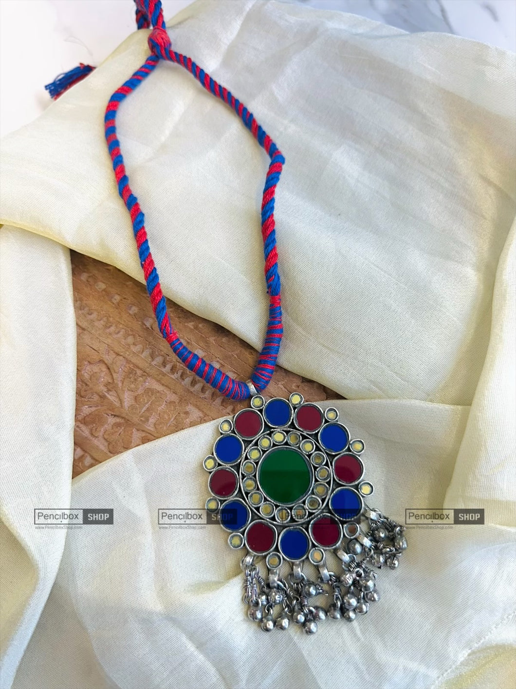 Afghani Real Mirror Multicolor Ghungroo Navratri Pendant Necklace
