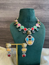 Load image into Gallery viewer, Heritage Designer gem stone Premium Sabya inspired Heritage Necklace set
